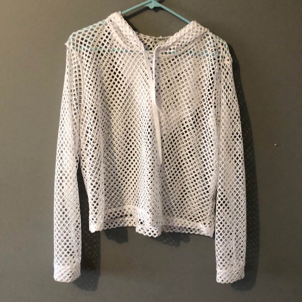 White Mesh Long-sleeve Hoodie